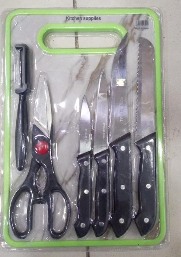 6 In 1 Stainless Steel Knives Set– For Meat, Bread, Fruits, And Vegetables | Kitchen Knife Set With Scissors, Peeler & Cutting Board – All-in-one Cooking Essentials With Ergonomic Handles & Sharp Stainless Steel Blades