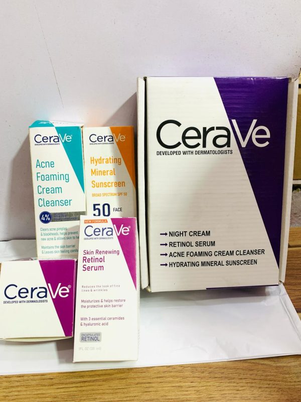 Cerave 4 In 1 Skincare Kit Night Cream, Sunblock, Cleanser & Serum For Radiant Skin