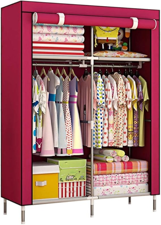 2 Door Fancy & Portable Foldable Closet Wardrobe Storage Organizer With Shelves Foe Multi Purpose 105x45x175cm (random Color)