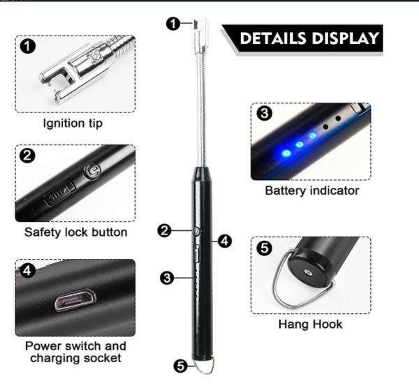 Arc Lighter With Usb Charging,flameless Windproof,led Battery Display,safety Switch,rotate 360 Degrees,for Aromatherapy