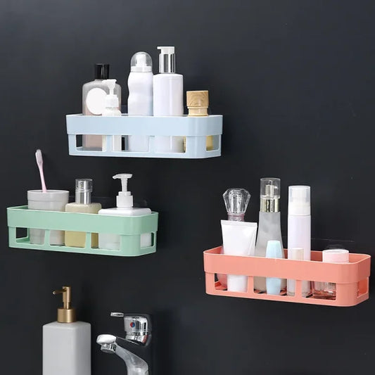 1 Pcs Bathroom Shelf Bathroom Adhesive Storage Rack Kitchen Home Decoration(random Color )