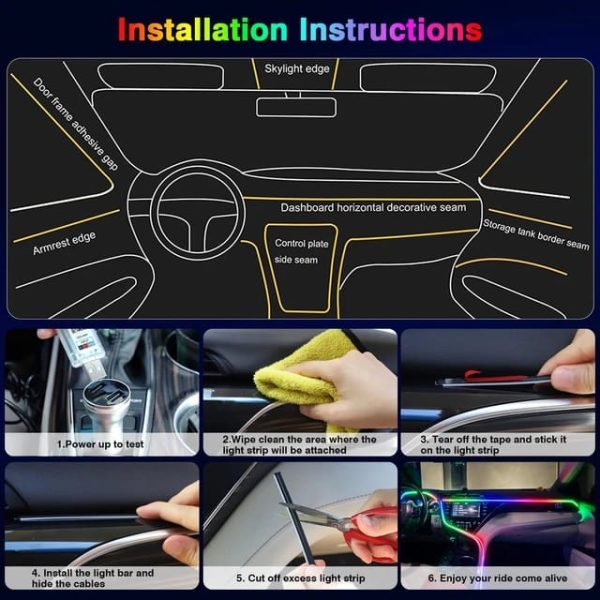 Car Usb Rgb Neon Optic Strip Ambient Light | Applicable To Any Model