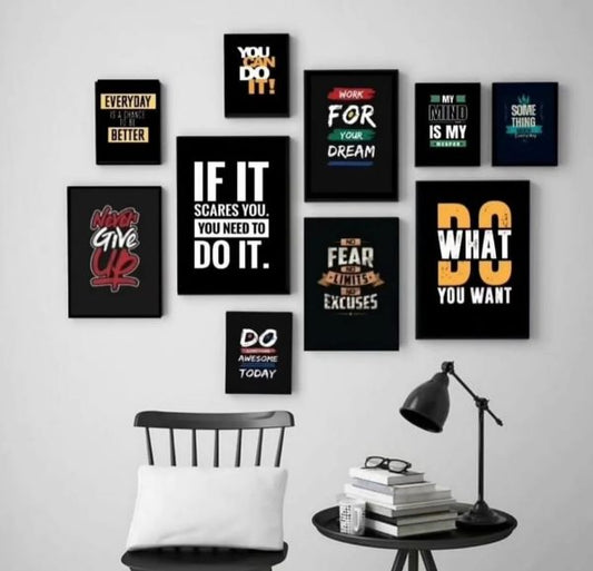 Modern 10-piece Multi-Color Motivational Wall Art Set Wooden Sticky Phototile Frames