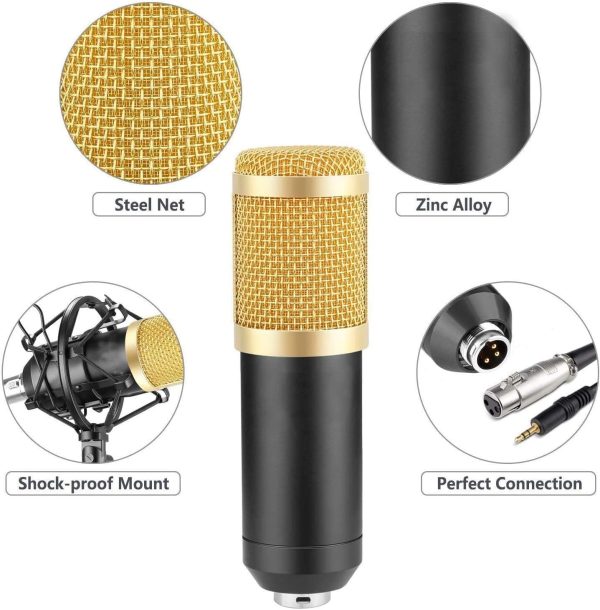 Professional Condenser Microphone – Podcast Mic Set Condenser Microphone With Rechargeable Auxiliary Background For Karaoke Singing, Youtube Recording Mic Set For Youtube | Mic Kit