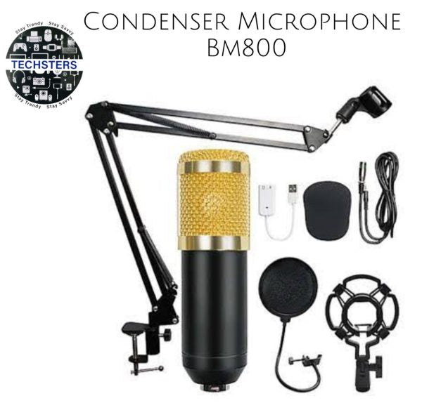 Professional Condenser Microphone – Podcast Mic Set Condenser Microphone With Rechargeable Auxiliary Background For Karaoke Singing, Youtube Recording Mic Set For Youtube | Mic Kit
