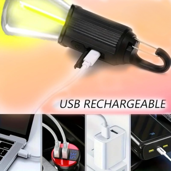 Rechargeable Portable Led Camping Lantern, Lamp With Clip Hook, Emergency Camping Lights Type -c