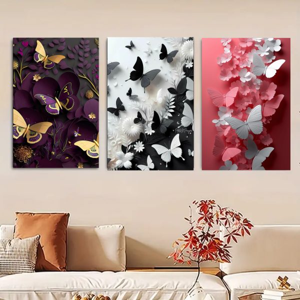 Set Of 3 Butterfly Art Wooden Frames For Wall Decoration