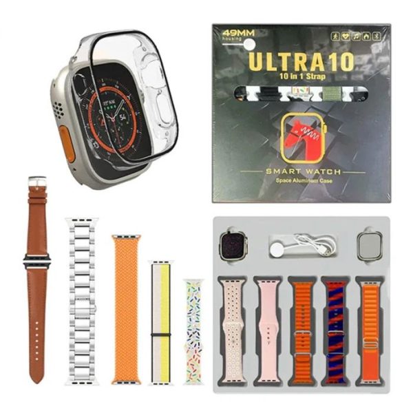 Ultra Smart Watch | 10 In 1 Straps | Super Hd Display | Bt Calling | Wireless Charging ( Multi Color Straps)